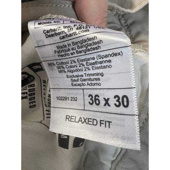 Carhartt Relaxed Fit Work Pants Khaki Tan Men's 36x30 Cotton Spandex Blend - Picture 4 of 4